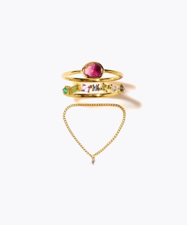 [eden] 【2025 Winter Limited】One of a kind bi color tourmaline K18 diamond chain ring