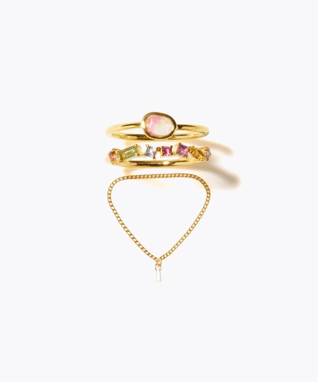 [eden] 【2025 Winter Limited】One of a kind bi color tourmaline K18 diamond chain ring