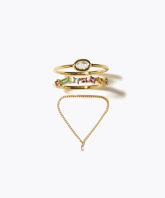 [eden] 【2025 Winter Limited】One of a kind bi color tourmaline K18 diamond chain ring