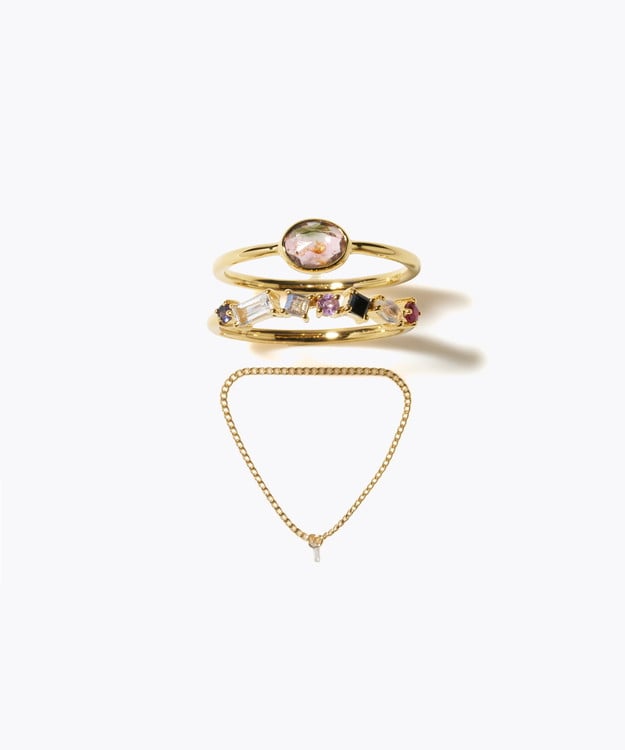 [eden] 【2025 Winter Limited】One of a kind bi color tourmaline K18 diamond chain ring