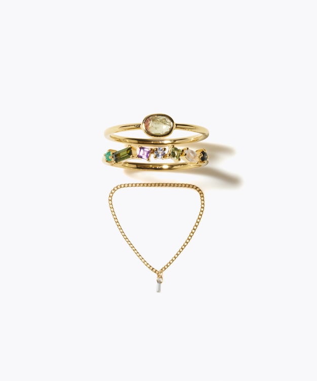 [eden] 【2025 Winter Limited】One of a kind bi color tourmaline K18 diamond chain ring