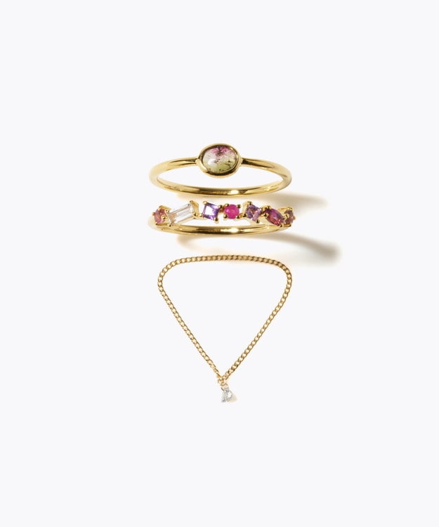 [eden] 【2025 Winter Limited】One of a kind bi color tourmaline K18 diamond chain ring