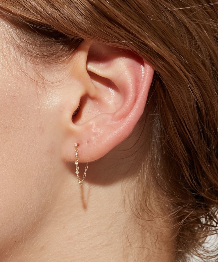 [basic] K10 diamond droplets chain single pierced earring