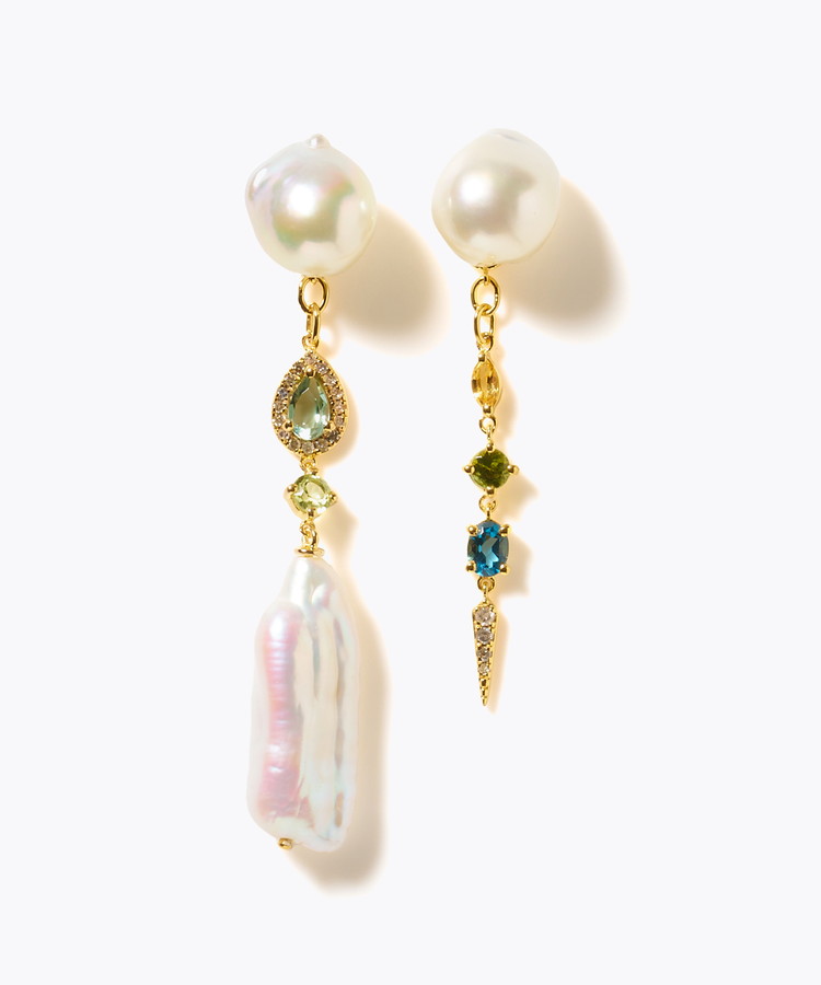 [elafonisi] 【2025 Winter Limited】One of a kind K10 akoya pearl multiple stone chandelier pierced earring