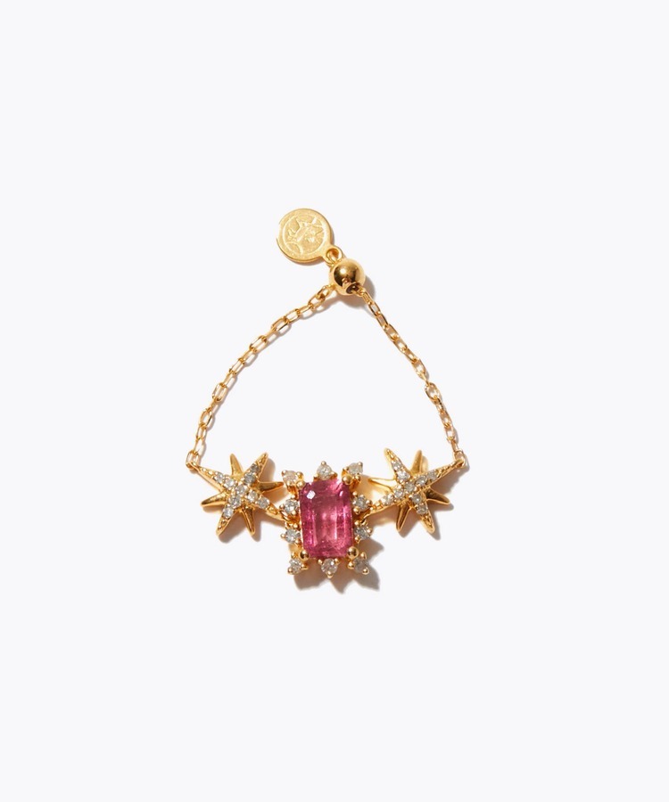 [glimmer] 【2025 Winter Limited】One of a kind K10 bi color tourmaline double star pave diamond chain ring