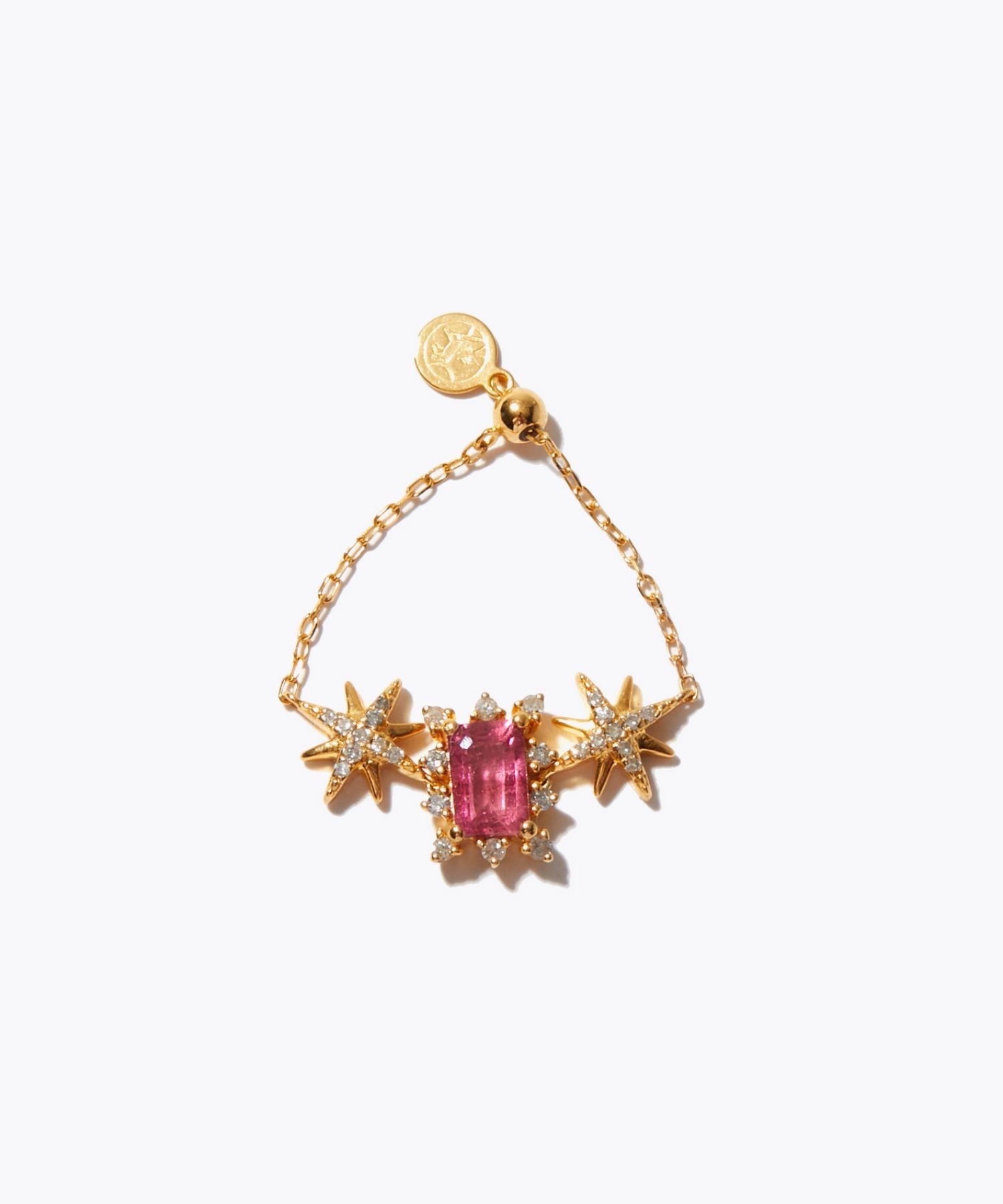 [glimmer] 【2025 Winter Limited】One of a kind K10 バイカラートルマリン ダブルスター パヴェダイヤモンド チェーン リング