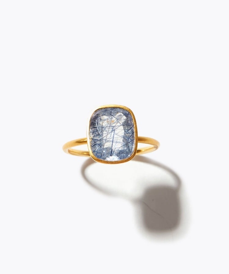 [eden] One of a kind K10 blue tourmaline in quartz ring