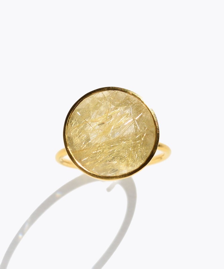 [eden] One of a kind K10 round gold rutilated quartz ring