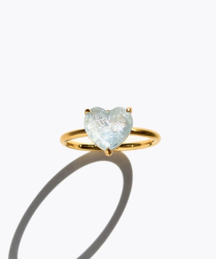[eden] One of a kind K10 heart aquamarine S ring
