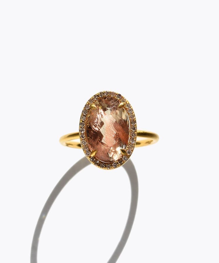 [elafonisi] One of a kind K10 oregon sunstone pave diamond ring