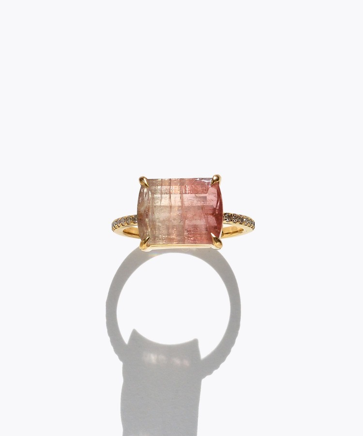 [elafonisi] One of a kind K10 bi color tourmaline pave diamond half eternity ring