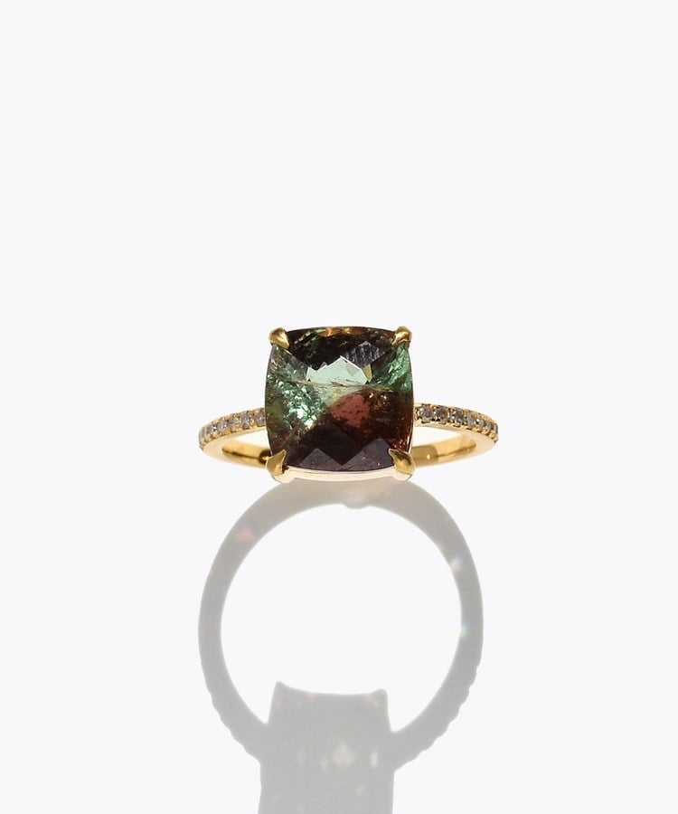 [elafonisi] One of a kind K10 bi color tourmaline pave diamond half eternity ring