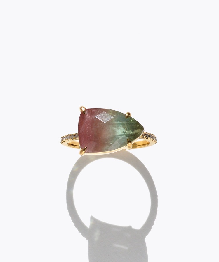 [elafonisi] One of a kind K10 bi color tourmaline pave diamond half eternity ring