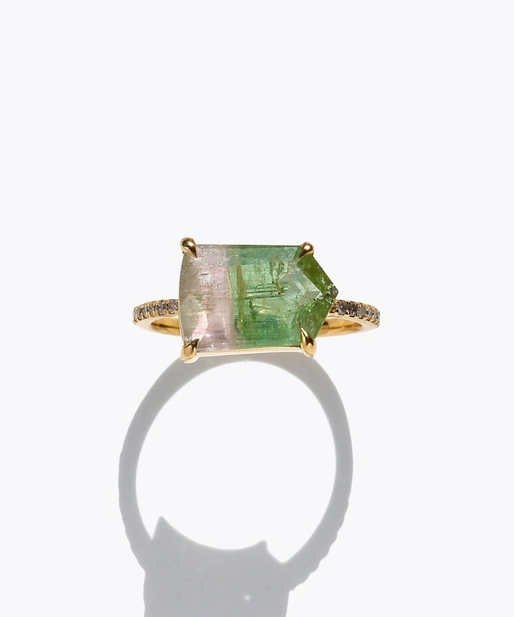 [elafonisi] One of a kind K10 bi color tourmaline pave diamond half eternity ring