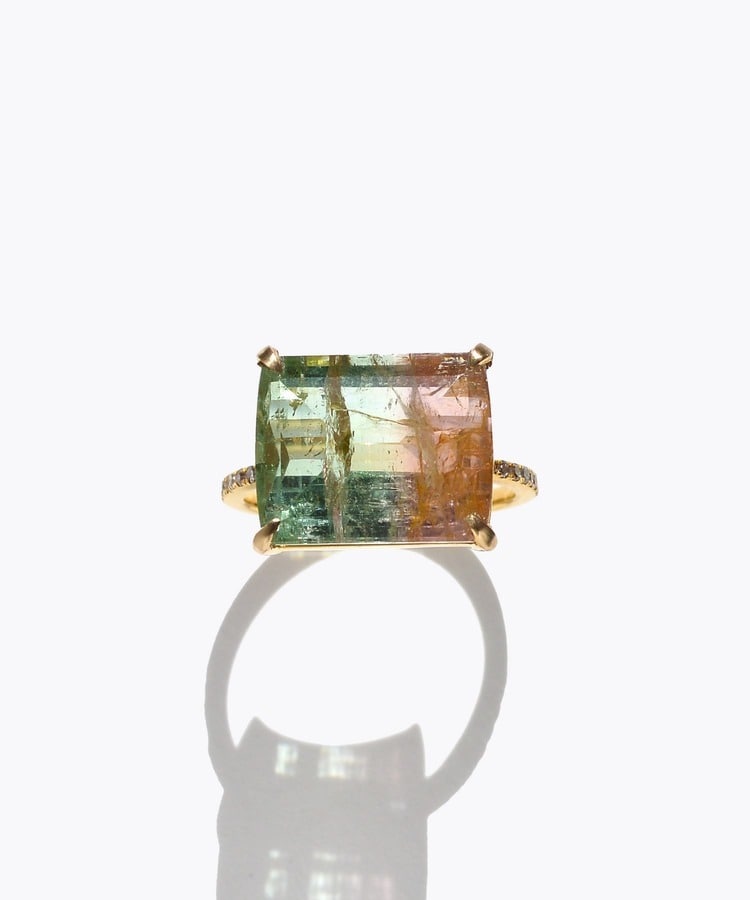 [elafonisi] One of a kind K10 bi color tourmaline pave diamond half eternity ring