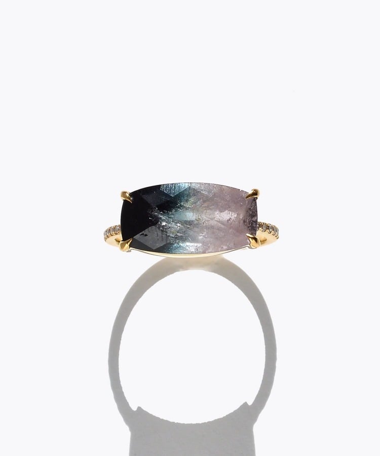 [elafonisi] One of a kind K10 bi color tourmaline pave diamond half eternity ring