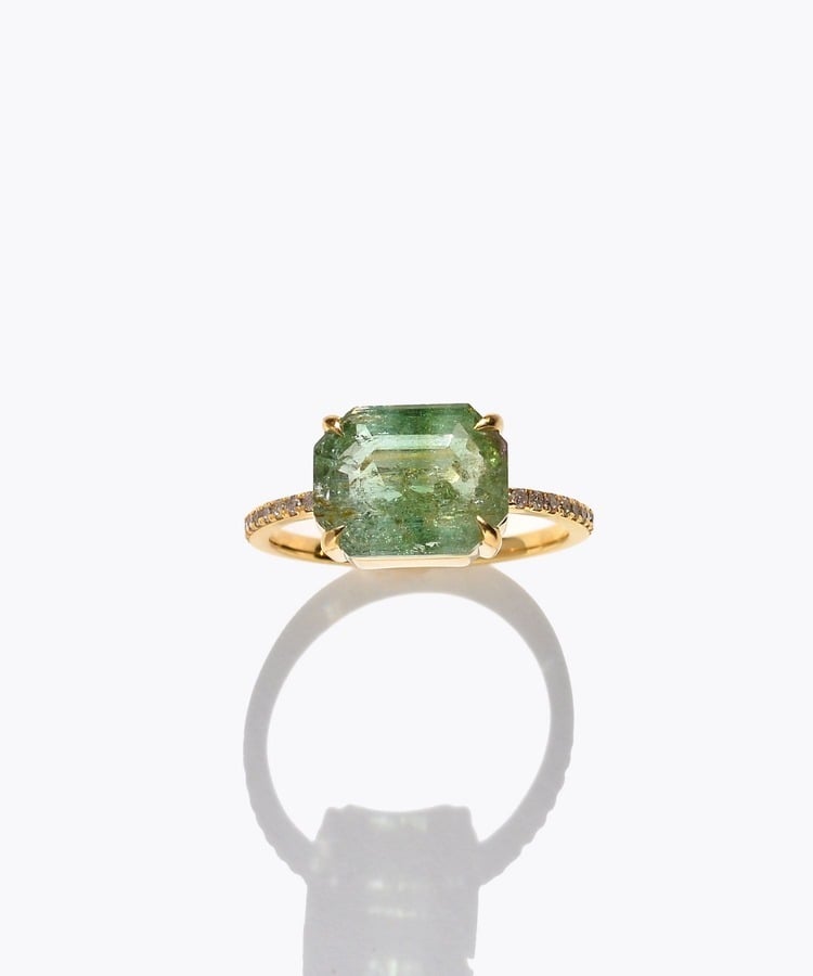 [elafonisi] One of a kind K10 bi color tourmaline pave diamond half eternity ring