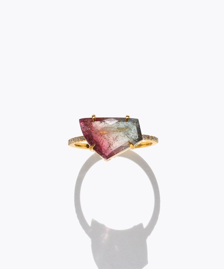 [elafonisi] One of a kind K10 bi color tourmaline pave diamond half eternity ring