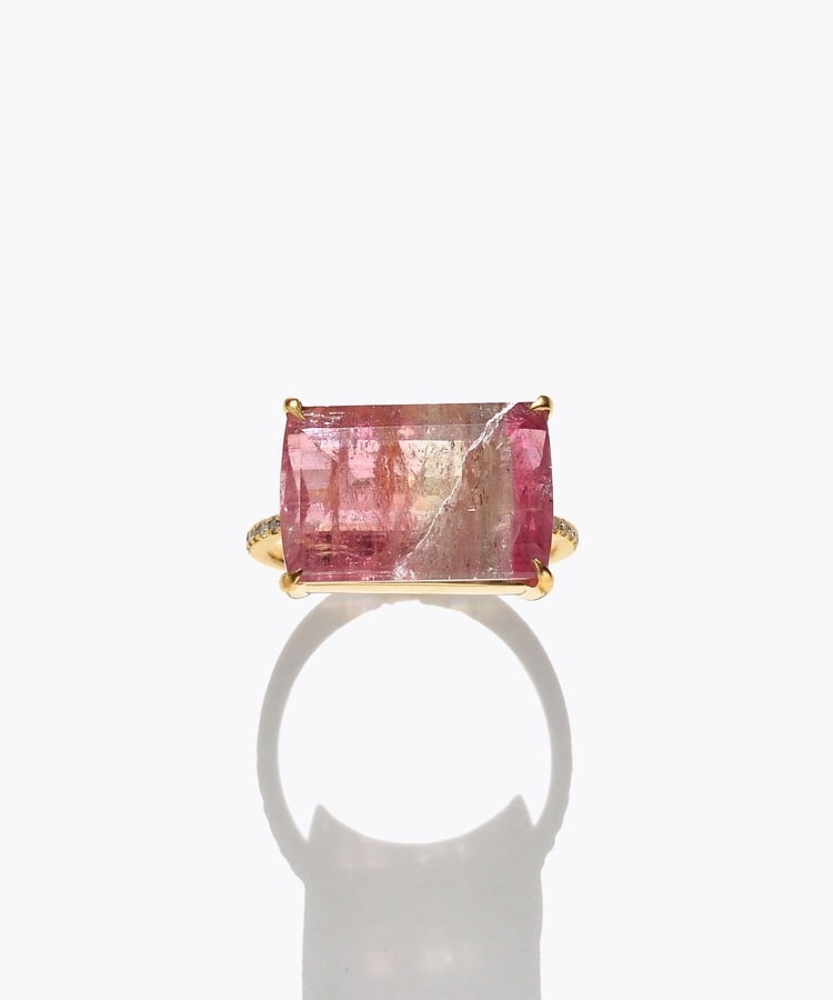 [elafonisi] One of a kind K10 bi color tourmaline pave diamond half eternity ring