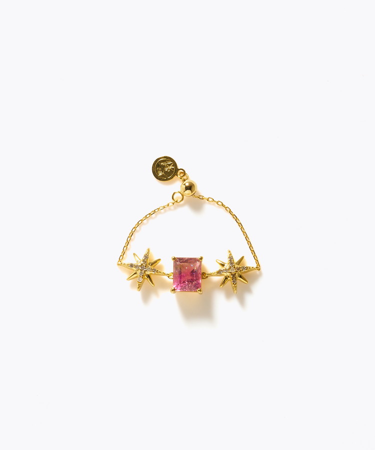 [glimmer] 【2025 Winter Limited】One of a kind K10 bi color tourmaline double star diamond chain ring