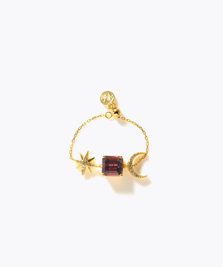 [glimmer] 【2025 Winter Limited】One of a kind K10 bi color tourmaline double moon star diamond chain ring