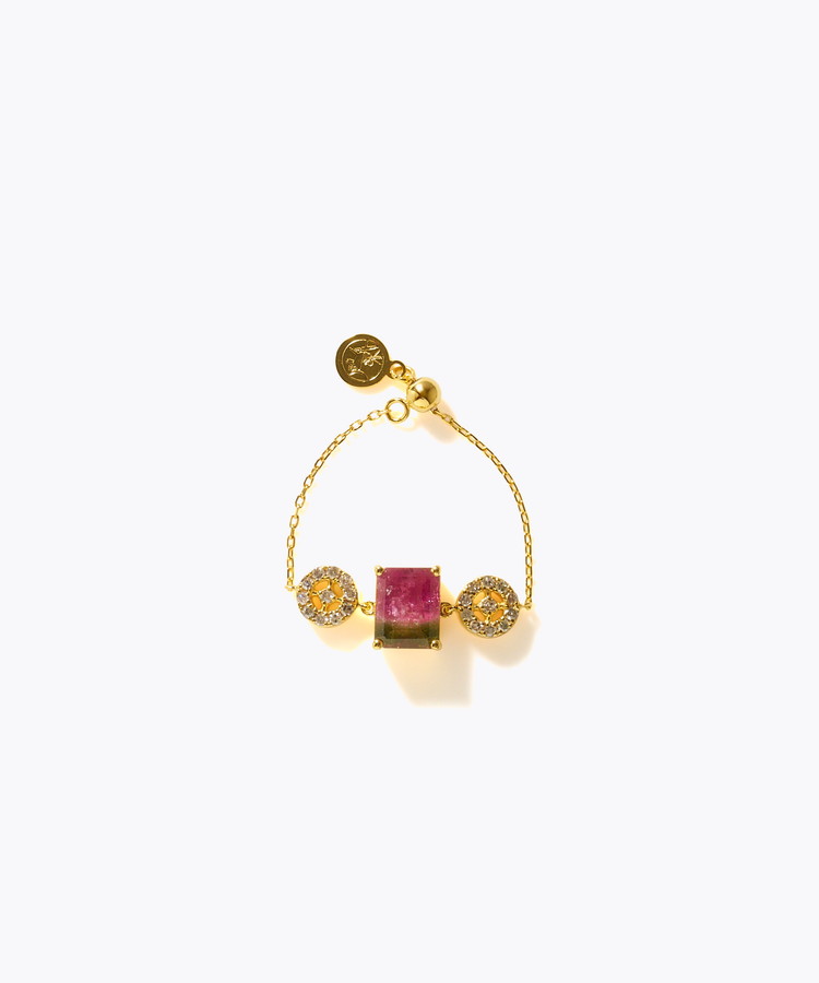 [glimmer] 【2025 Winter Limited】One of a kind K10 bi color tourmaline jupitar diamond chain ring
