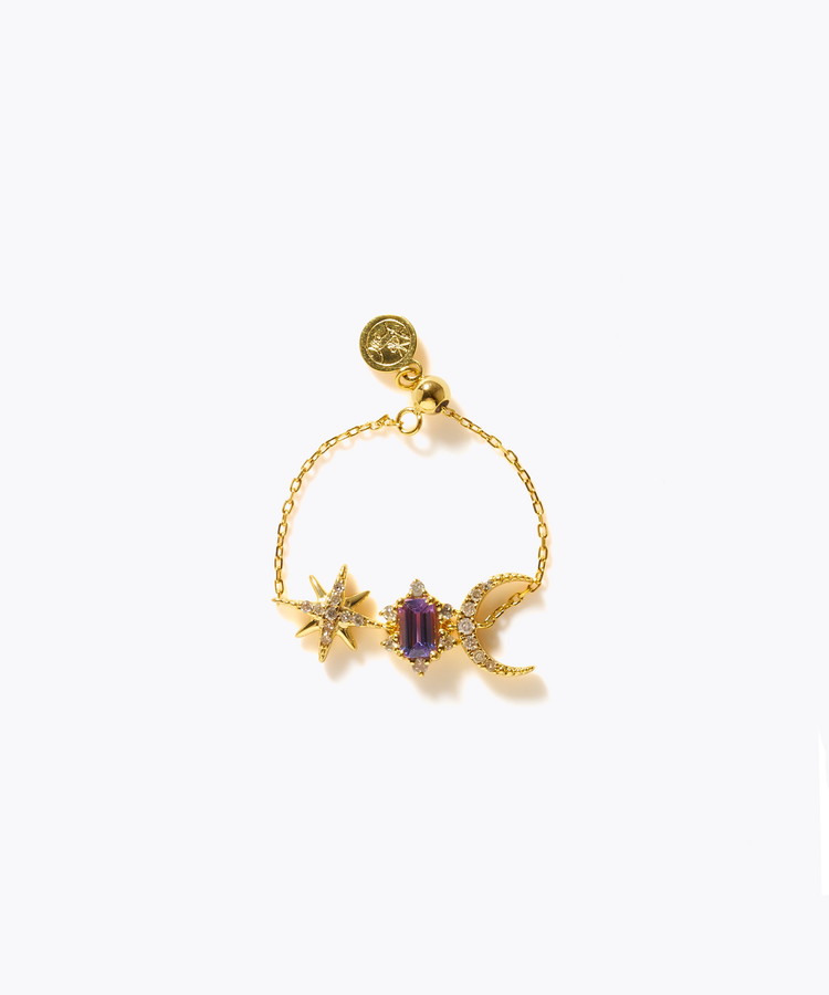 [glimmer] 【2025 Winter Limited】One of a kind K10 bi color sapphire double moon star pave diamond chain ring