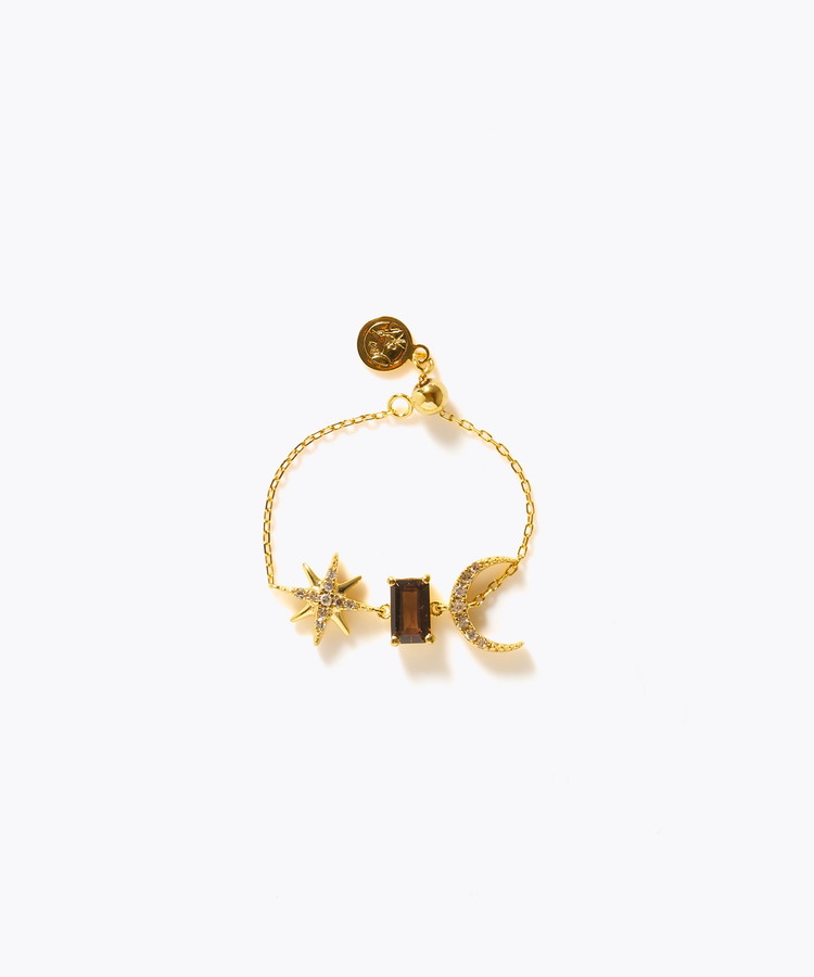 [glimmer] 【2025 Winter Limited】One of a kind K10 multiple tourmaline double moon star diamond chain ring