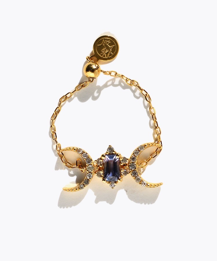 [glimmer] 【2025 Winter Limited】One of a kind K10 bi color sapphire double moon pave diamond chain ring