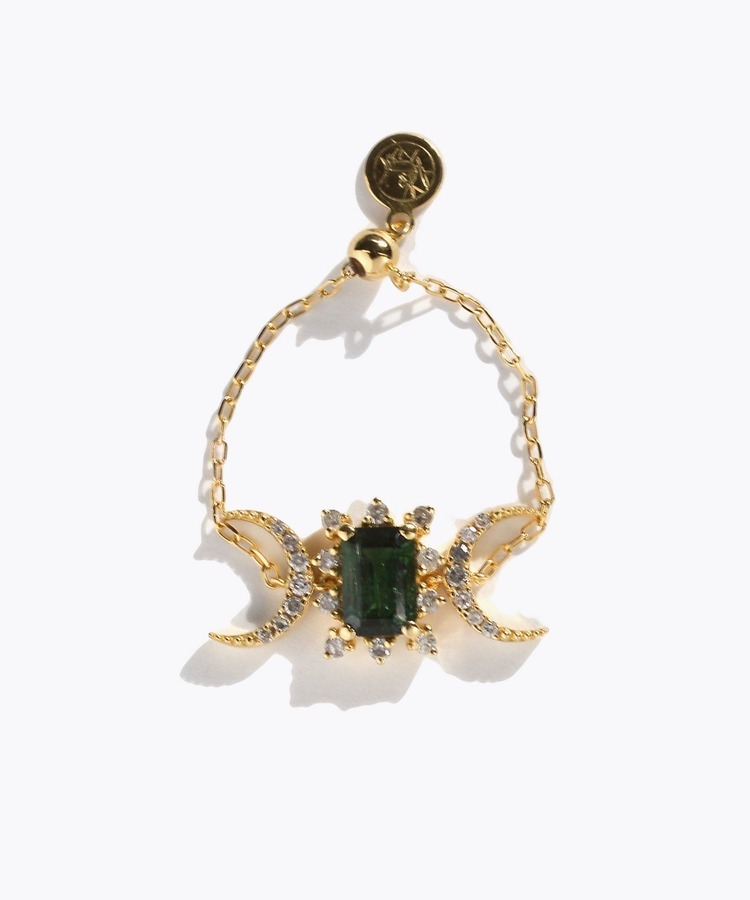 [glimmer] 【2025 Winter Limited】One of a kind K10 multiple tourmaline double moon pave diamond chain ring