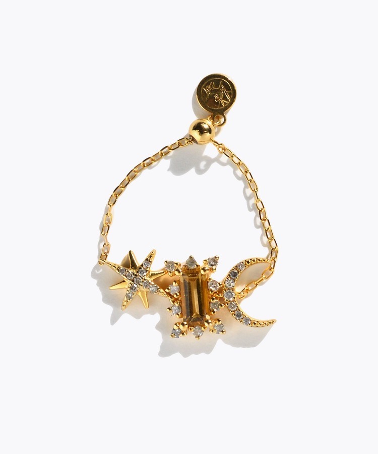 [glimmer] 【2025 Winter Limited】One of a kind K10 multiple tourmaline double moon star pave diamond chain ring