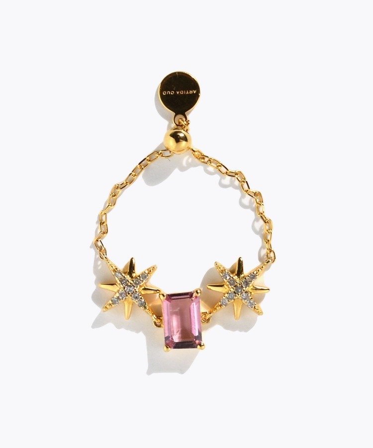 [glimmer] 【2025 Winter Limited】One of a kind K10 multiple tourmaline double star diamond chain ring