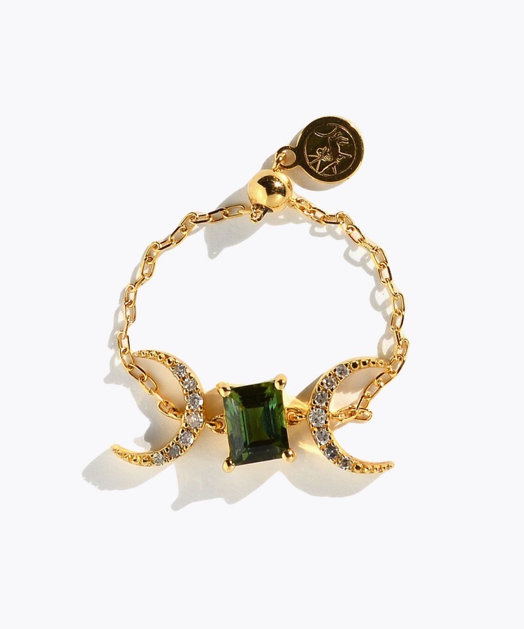 [glimmer] 【2025 Winter Limited】One of a kind K10 multiple tourmaline double moon diamond chain ring