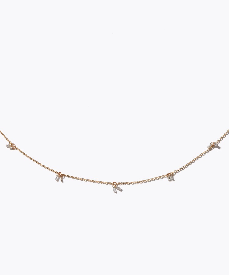 [basic] K10 baguette diamond fringe necklace