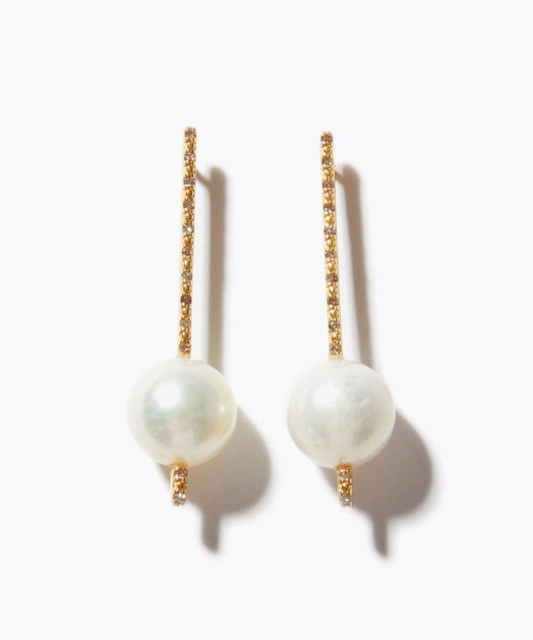 [philia] akoya pearl pave diamond line pierced earring