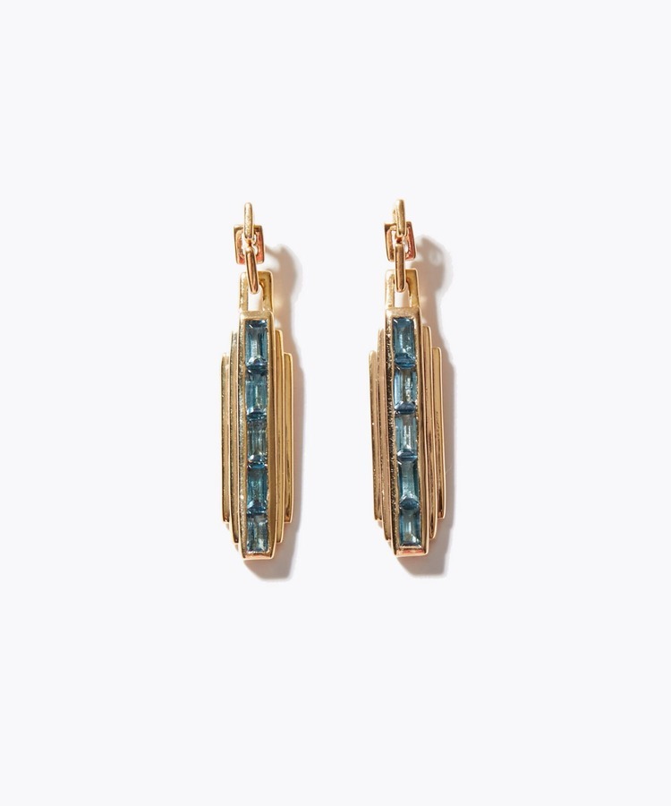 [elafonisi] rectangle london blue topaz deco pierced earring