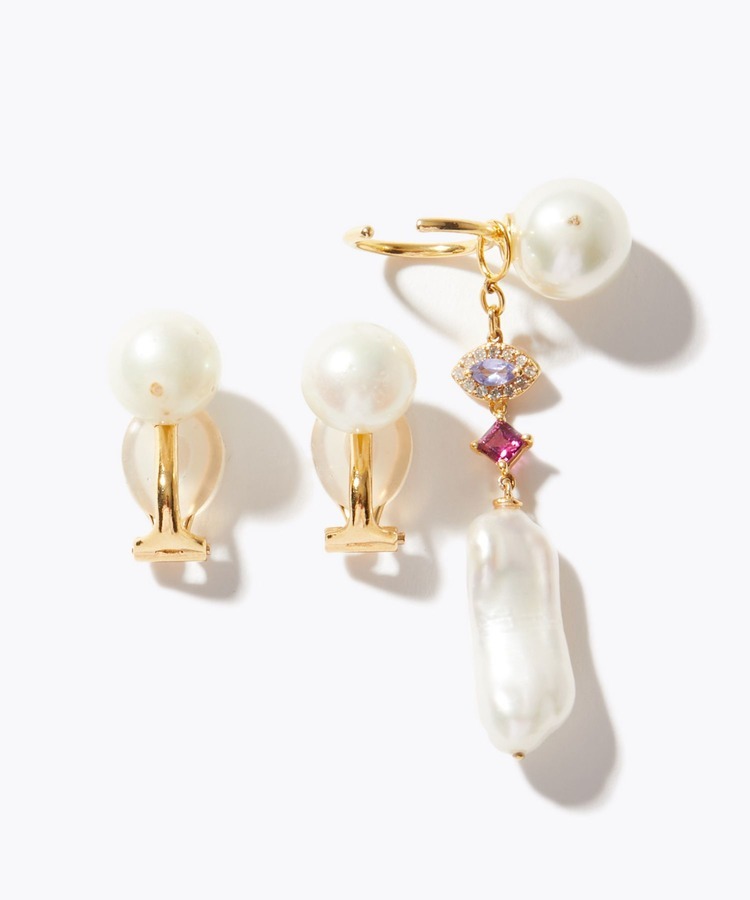 [elafonisi] 【2025 Winter Limited】One of a kind akoya pearl multiple stone chandelier ear clip