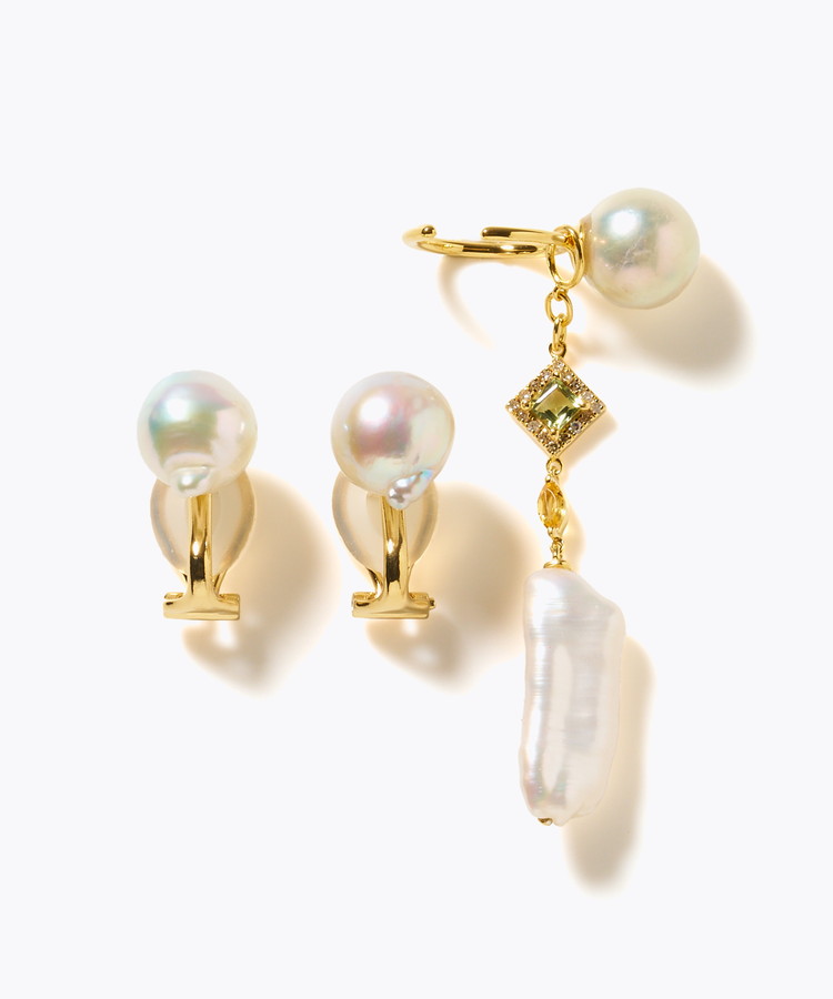 [elafonisi] 【2025 Winter Limited】One of a kind akoya pearl multiple stone chandelier ear clip