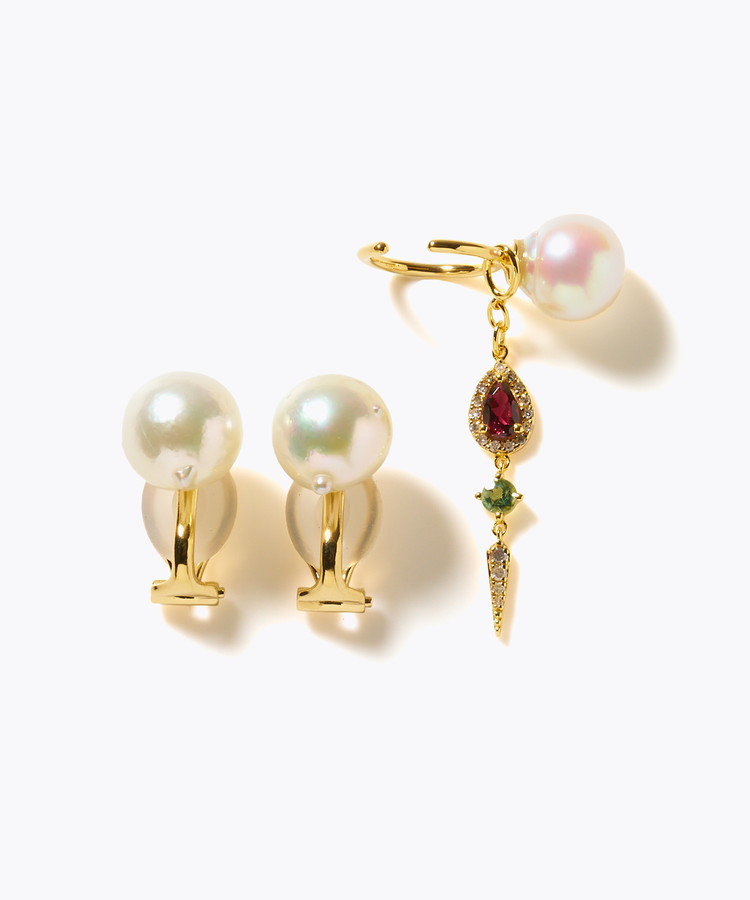 [elafonisi] 【2025 Winter Limited】One of a kind akoya pearl multiple stone chandelier ear clip