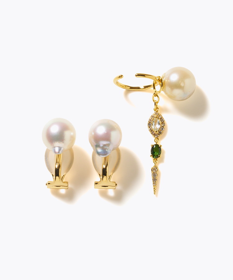 [elafonisi] 【2025 Winter Limited】One of a kind akoya pearl multiple stone chandelier ear clip