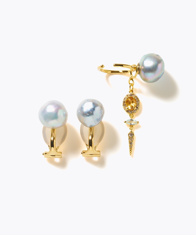 [elafonisi] 【2025 Winter Limited】One of a kind akoya pearl multiple stone chandelier ear clip