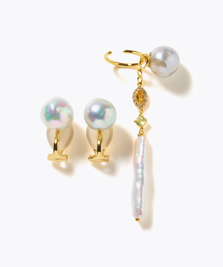 [elafonisi] 【2025 Winter Limited】One of a kind akoya pearl multiple stone chandelier ear clip