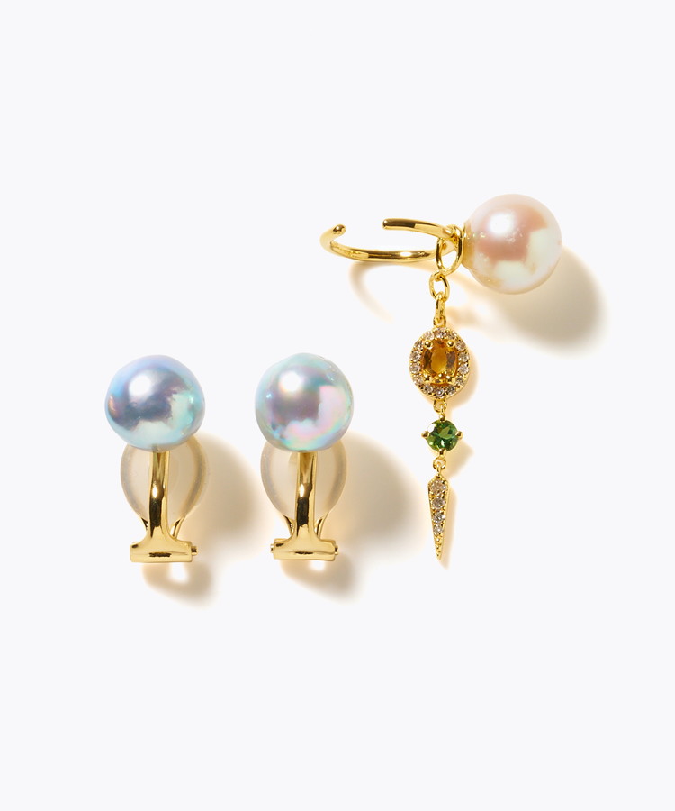 [elafonisi] 【2025 Winter Limited】One of a kind akoya pearl multiple stone chandelier ear clip