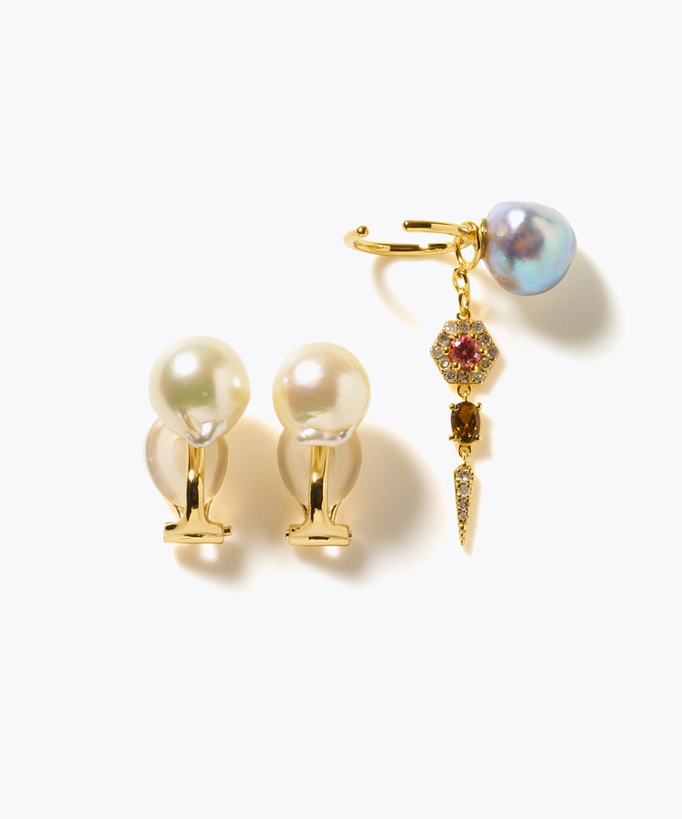 [elafonisi] 【2025 Winter Limited】One of a kind akoya pearl multiple stone chandelier ear clip