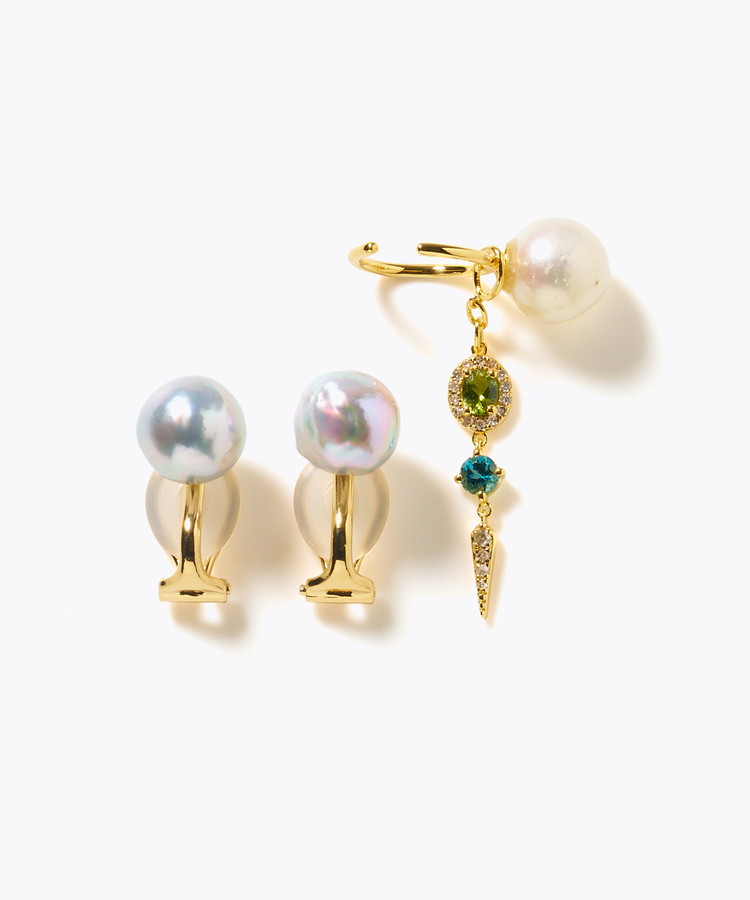 [elafonisi] 【2025 Winter Limited】One of a kind akoya pearl multiple stone chandelier ear clip