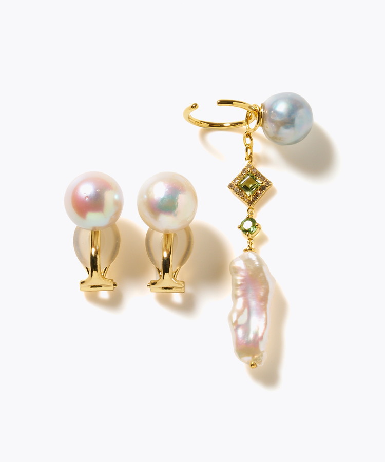 [elafonisi] 【2025 Winter Limited】One of a kind akoya pearl multiple stone chandelier ear clip