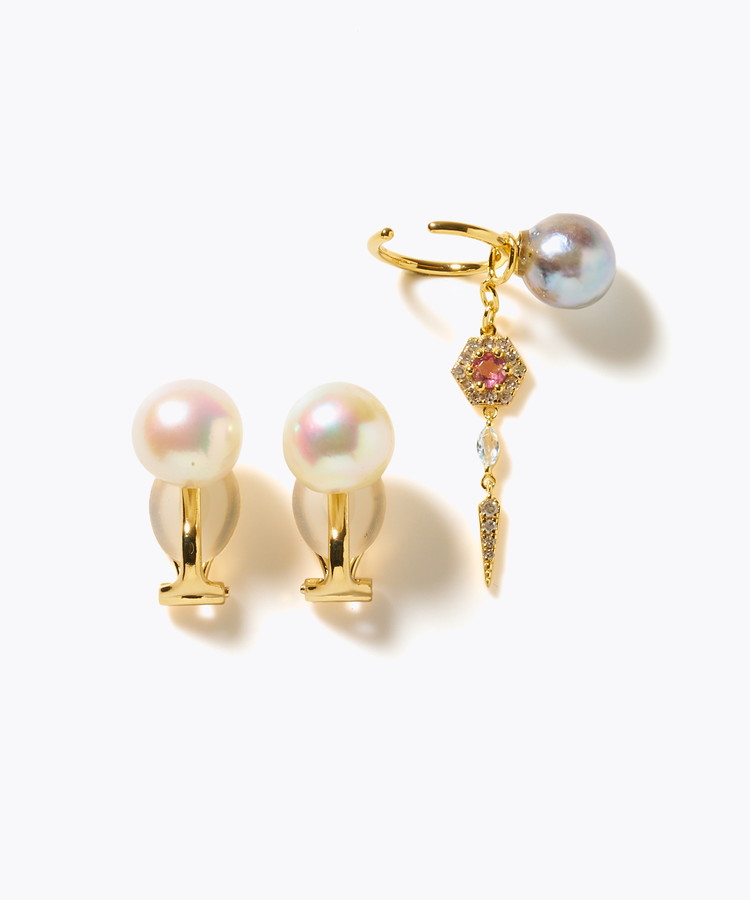 [elafonisi] 【2025 Winter Limited】One of a kind akoya pearl multiple stone chandelier ear clip