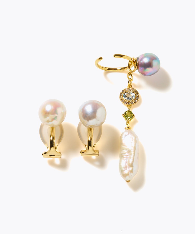 [elafonisi] 【2025 Winter Limited】One of a kind akoya pearl multiple stone chandelier ear clip