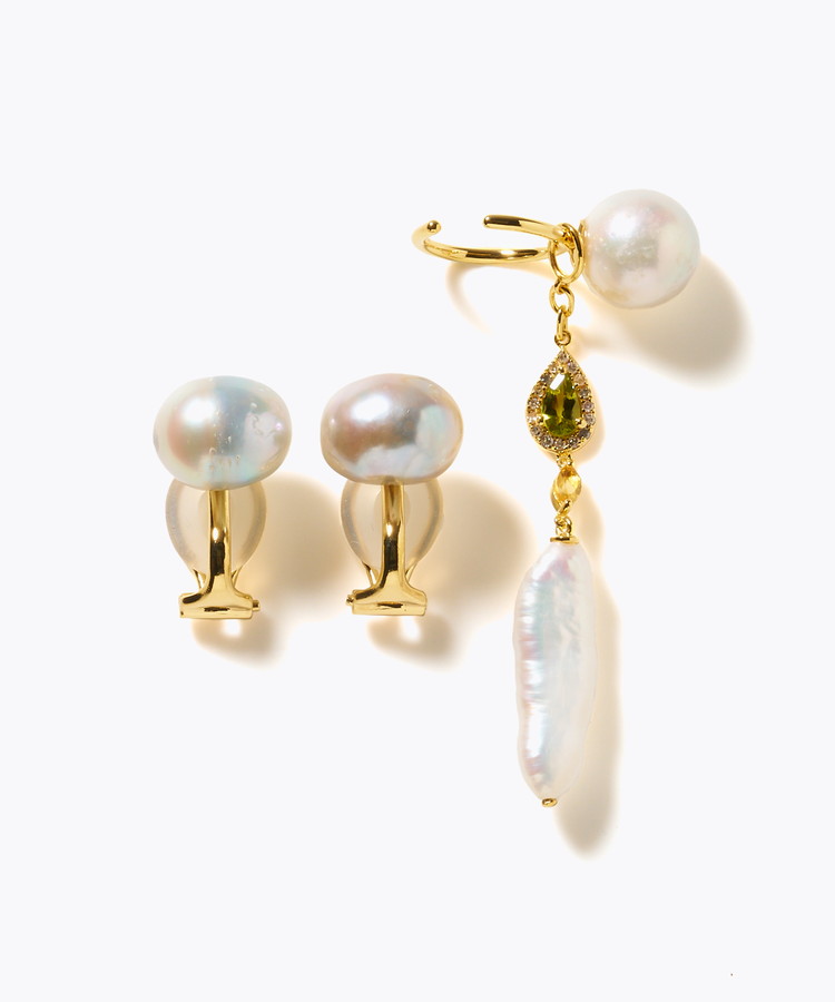 [elafonisi] 【2025 Winter Limited】One of a kind akoya pearl multiple stone chandelier ear clip