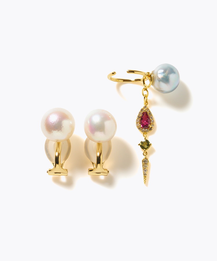 [elafonisi] 【2025 Winter Limited】One of a kind akoya pearl multiple stone chandelier ear clip
